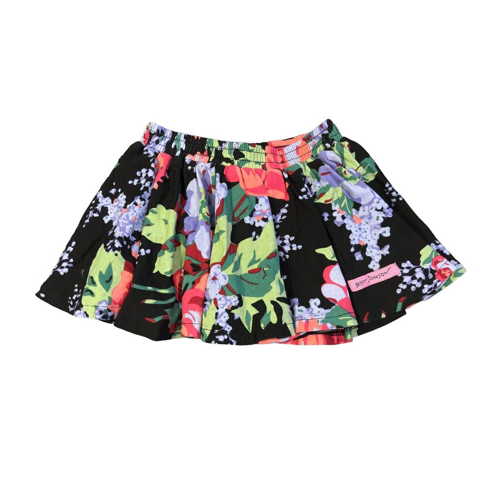 NWT Betsey Johnson Baby Girls Black Floral Skater Skirt 18M Cotton